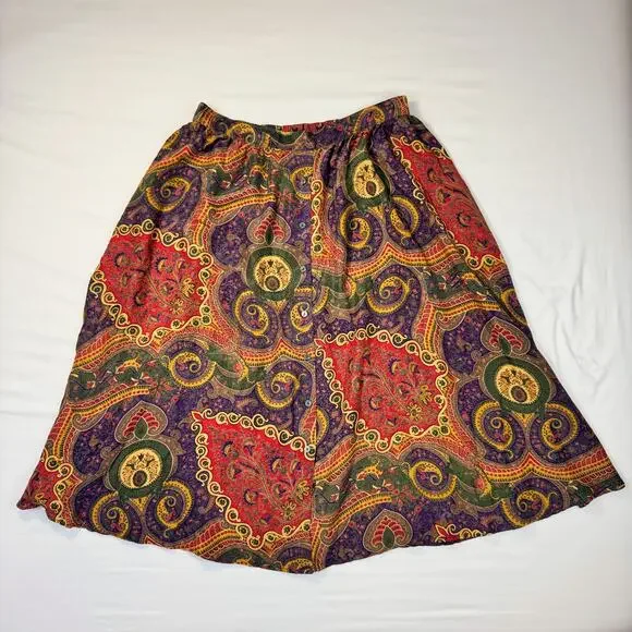 Valerie Stevens Pure Silk Paisley Midi Skirt Women’s 2XL Vintage Boho 90s Retro - Picture 3 of 15